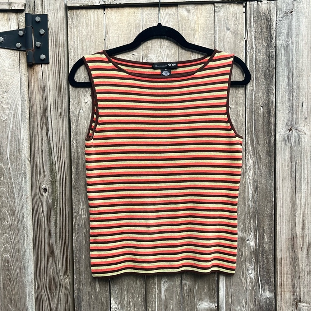 Bloomingdale’s NOW Multi-Striped Pattern Sleeveless Silk/Lycra Top,Medium
